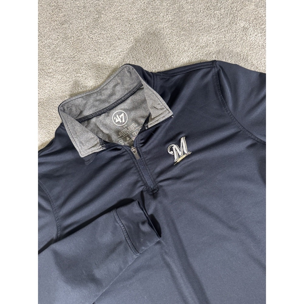 MLB Milwaukee Brewers 47 Brand 1/4 Zip Black‎ Men's Small Performance Flaw***